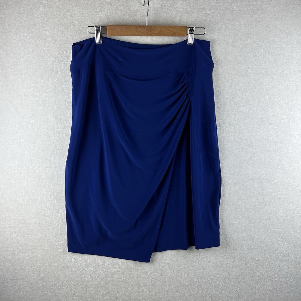 Norma Kamali Womens Jersey Skirt 2XL Navy Blue Pull On Stretch Knee Length NEW